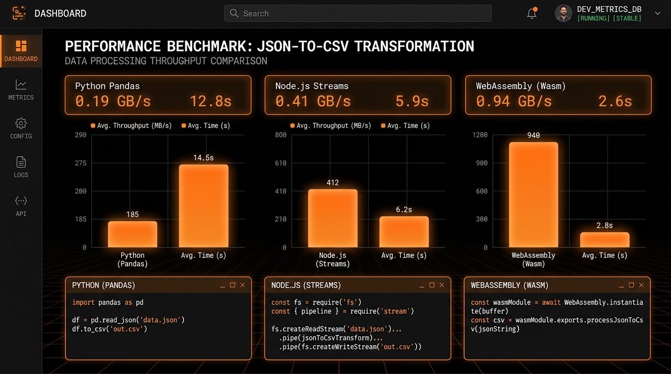 Python, Pandas, and Node.js JSON to CSV Benchmarks